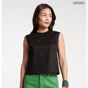 Frances Valentine Navy Blue Sleeveless Top sz lg frayed hems